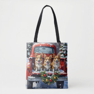 Corgi Christmas Red Truck Holiday Tote Bag