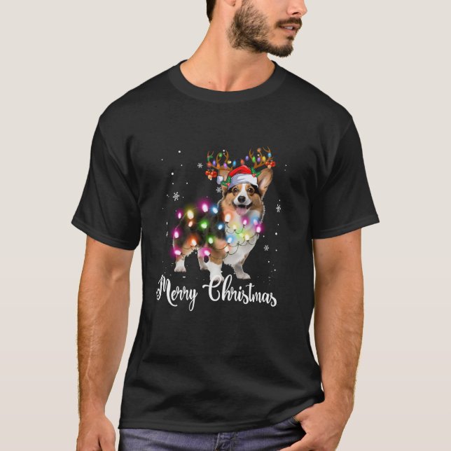 Corgi Christmas Reindeer Dog Lover T Shirt (Front)