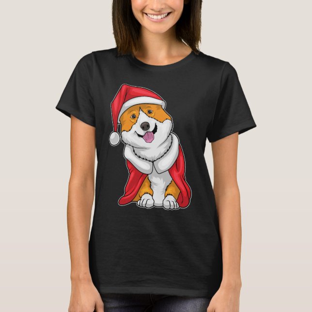 Corgi Christmas Santa hat T-Shirt (Front)
