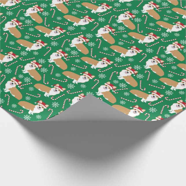 corgi christmas santa paws wrapping paper (Corner)