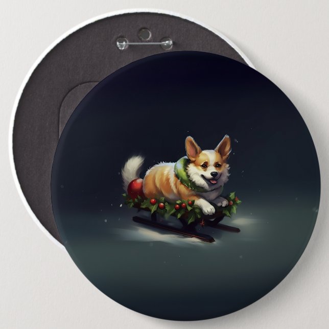 Corgi Christmas snow winter 6 Cm Round Badge (Front & Back)