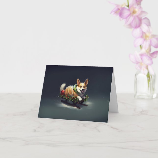 Corgi Christmas snow winter Card (Orchid)