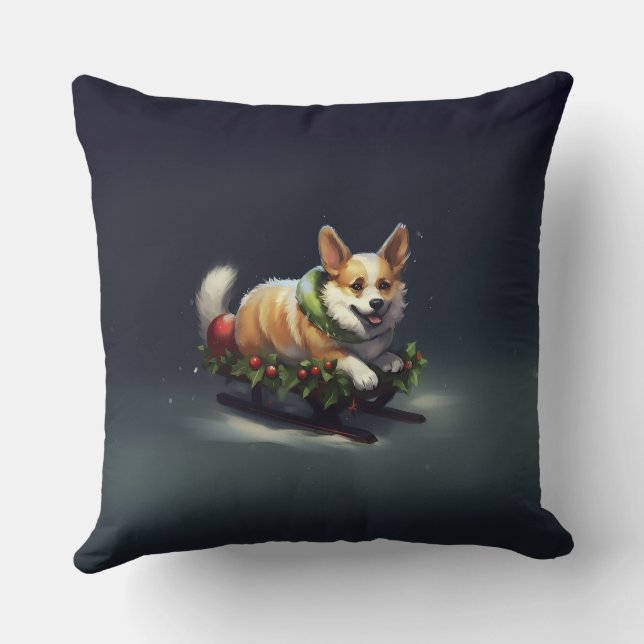 Corgi Christmas snow winter Cushion (Back)