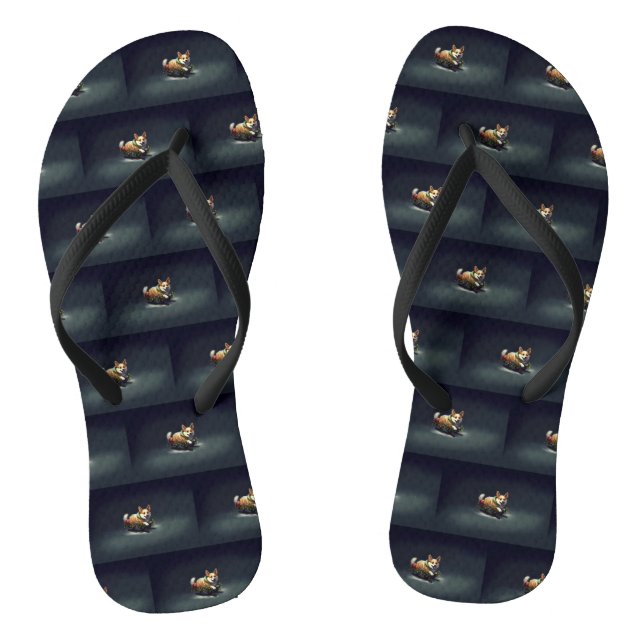 Corgi Christmas snow winter Flip Flops (Footbed)