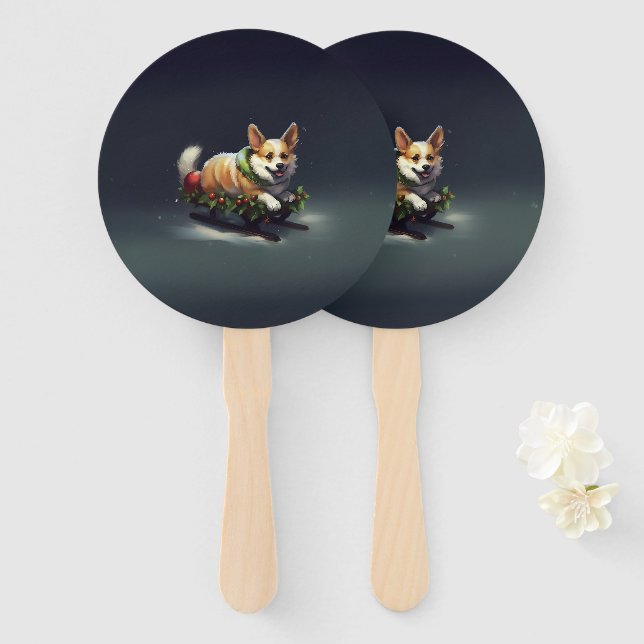 Corgi Christmas snow winter Hand Fan (Front and Back)