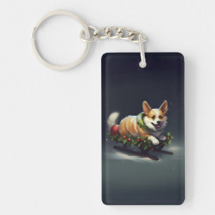 Corgi Christmas snow winter Key Ring