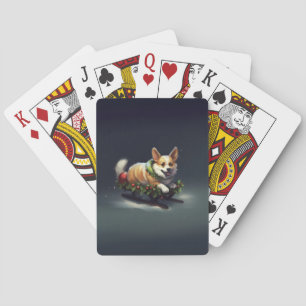 Corgi Christmas snow winter Playing Cards
