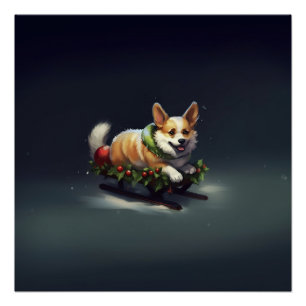 Corgi Christmas snow winter Poster