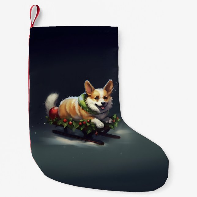 Corgi Christmas snow winter Small Christmas Stocking (Front)