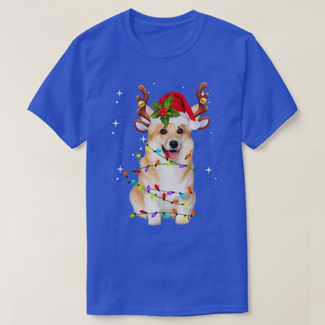 Corgi Christmas Tee Reindeer Christmas Lights Paja (Design Front)