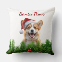 Corgi Christmas Throw Pillow – Santa Paws Design