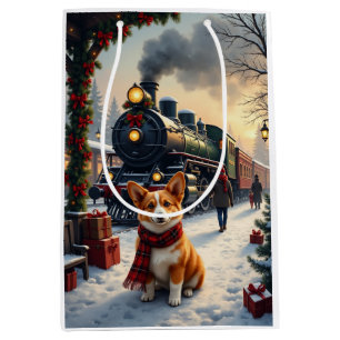 Corgi Christmas Train Art Medium Gift Bag
