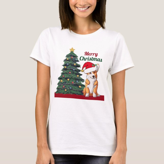 Corgi Christmas Tree Cute Holiday T-Shirt (Front)
