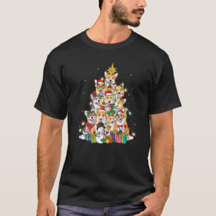 Corgi Christmas Tree Fairy Lights Santa Hat Pajama T-Shirt