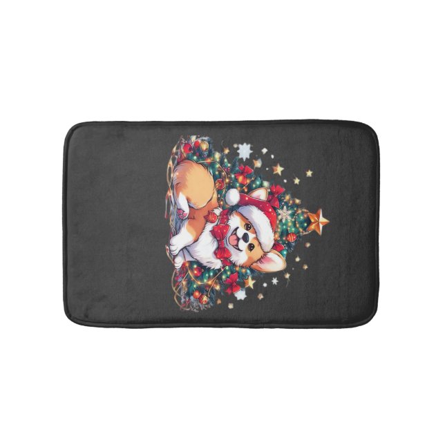Corgi Christmas Tree Oversized T-Shirt Bath Mat (Front)