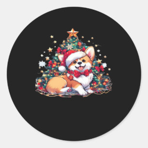 Corgi Christmas Tree Oversized T-Shirt Classic Round Sticker