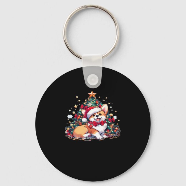 Corgi Christmas Tree Oversized T-Shirt Key Ring (Front)