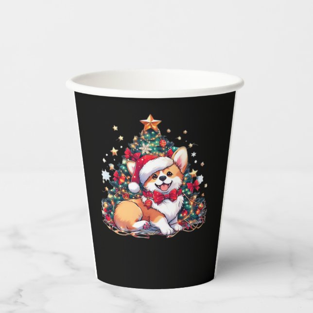 Corgi Christmas Tree Oversized T-Shirt Paper Cups (Front)