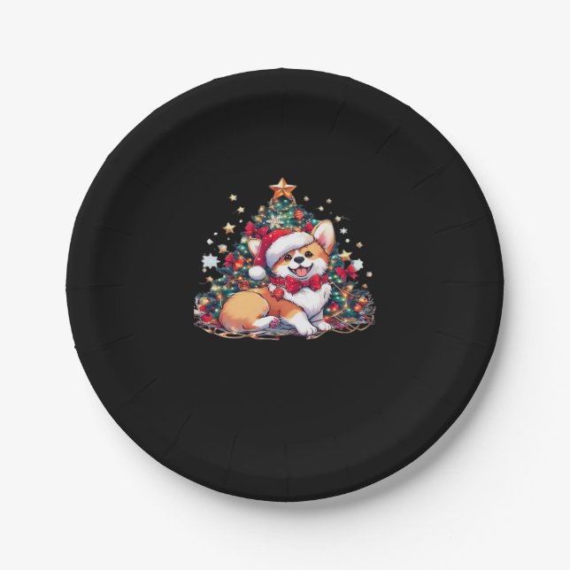 Corgi Christmas Tree Oversized T-Shirt Paper Plate (Front)