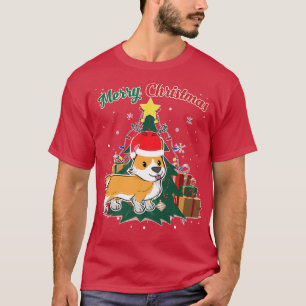 Corgi Christmas Tree Snow Flakes Xmas Presents T-Shirt