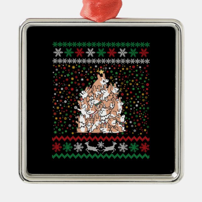 Corgi Christmas Tree Ugly Christmas Metal Tree Decoration (Front)