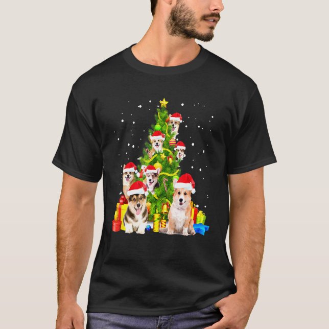 Corgi Christmas Tree X Mas Santa Hat Dog T-Shirt (Front)