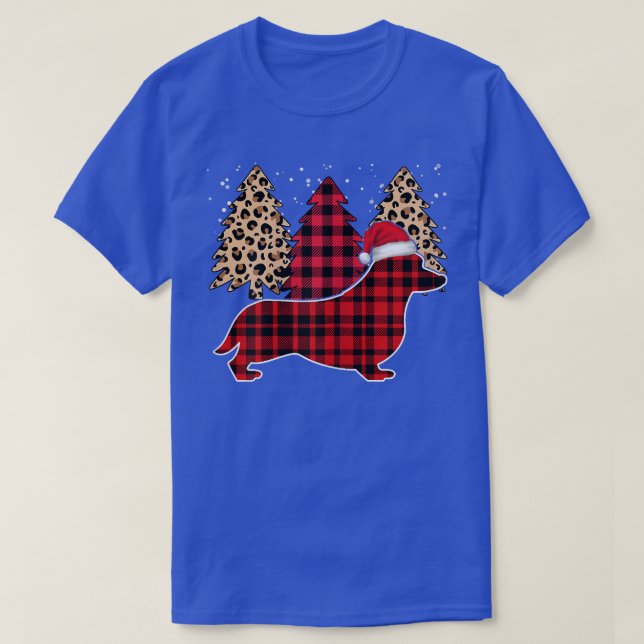 Corgi Christmas Trees Leopard Red Buffalo Plaid  T-Shirt (Design Front)