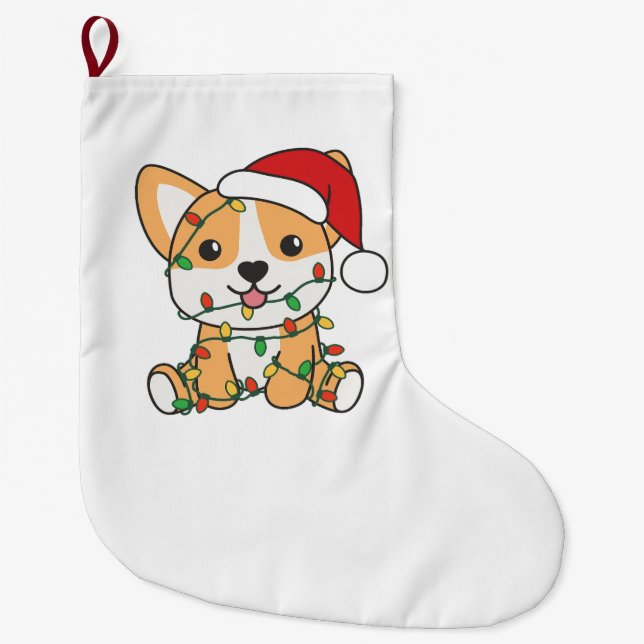 Corgi Christmas Winter Animals Dog Large Christmas Stocking (Front)