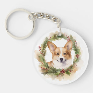 Corgi Christmas Wreath Festive Pup Key Ring