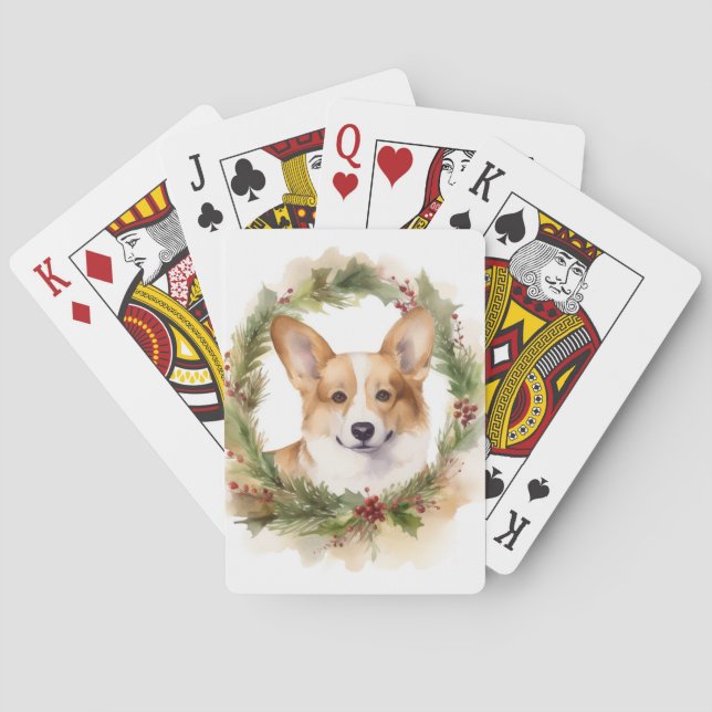 Corgi Christmas Wreath Festive Pup Playing Cards (Back)
