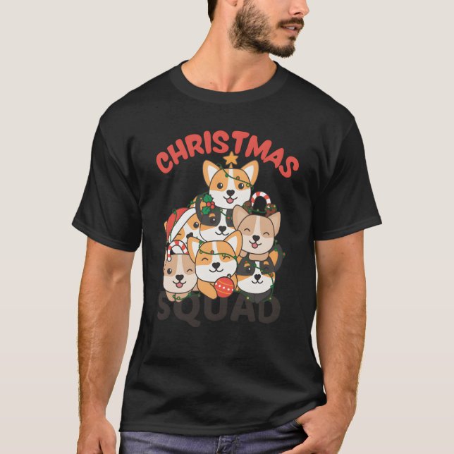 Corgi Christmasree Christmas Squad Dogs friend T-Shirt (Front)