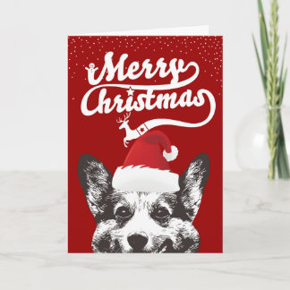 Corgi Clause Merry Christmas Red Holiday Card