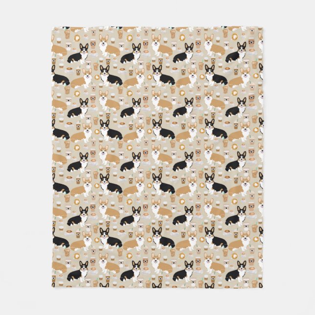 Corgi Coffee - Cardigan Corgi design Fleece Blanket (Front)
