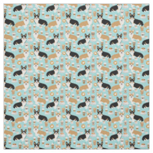 Corgi Coffee Fabric - tricolored and red corgis