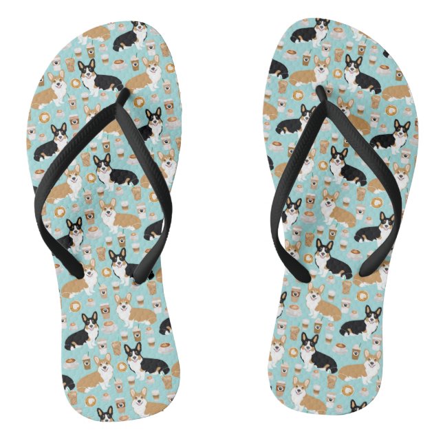 Corgi Coffee Flip Flops - cardigan corgis (Footbed)