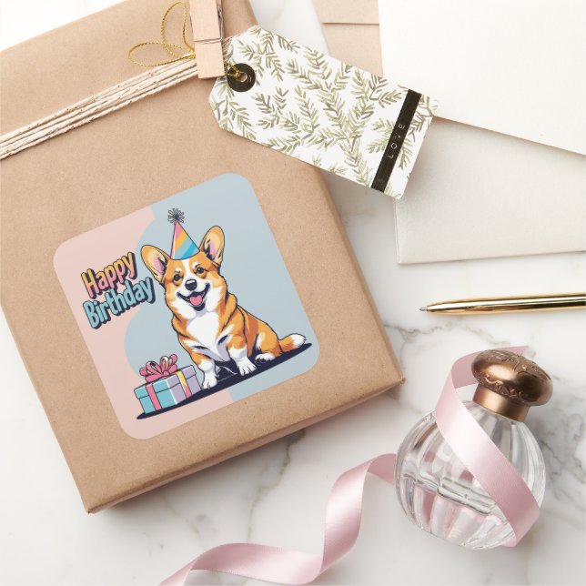 Corgi Colourful Square Sticker (Gifting)