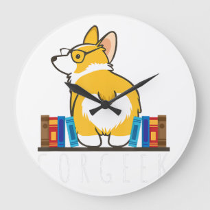 Corgi  - Corgeek Funny Book Nerd Geek Dog  Gift .p Large Clock