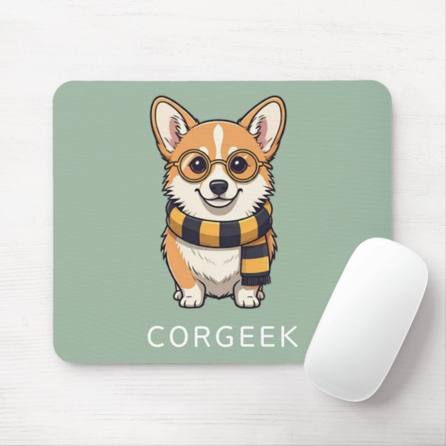 Corgi Corgeek on Green | Dog Lover Gift Mouse Mat (With Mouse)
