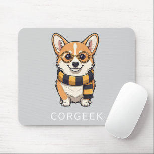 Corgi Corgeek on Light Grey Dog Lover Gift Mouse Mat