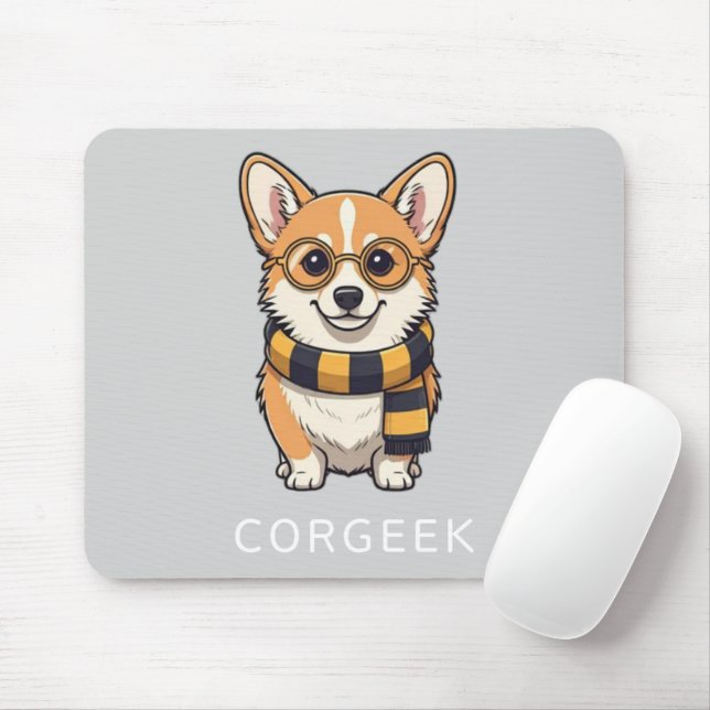 Corgi Corgeek on Light Grey | Dog Lover Gift Mouse Mat (With Mouse)