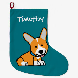 Corgi Corgis dog puppy doggy happy Pembroke Welsh Large Christmas Stocking