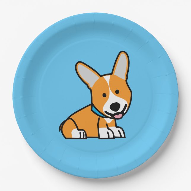 Corgi Corgis dog puppy doggy happy Pembroke Welsh Paper Plate (Front)