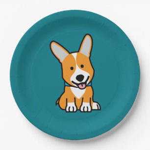 Corgi Corgis dog puppy doggy happy Pembroke Welsh Paper Plate