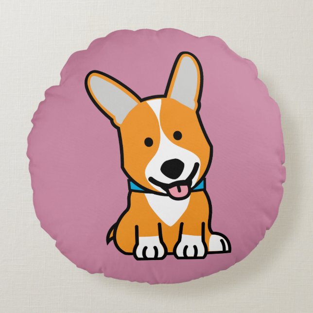 Corgi Corgis dog puppy doggy happy Pembroke Welsh Round Cushion (Front)