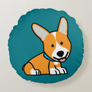 Corgi Corgis dog puppy doggy happy Pembroke Welsh Round Cushion