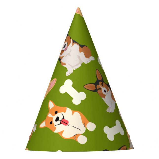 Corgi Cute Pattern In Green Party Hat (Front)
