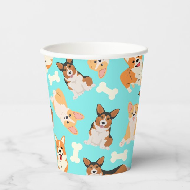 Corgi Cute Pattern In Mint  Paper Cups (Front)