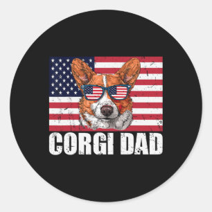 Corgi Dad Pembroke Welsh Corgi Us Flag Dog Lover 4 Classic Round Sticker