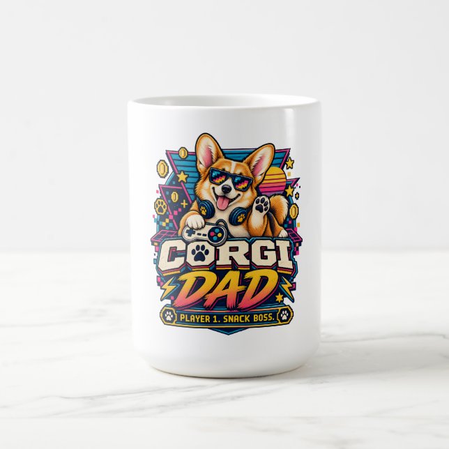 Corgi Dad Player 1 Retro Gamer Design Coffee Mug (Center)