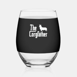 Corgi Dad the Corgfather Funny Corgi Lover Shirt G Stemless Wine Glass